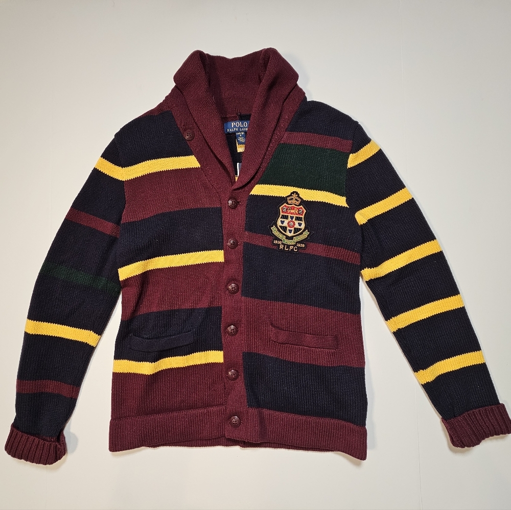 Ralph Lauren Polo Big Boys' Striped Patchwork Cotton Cardigan